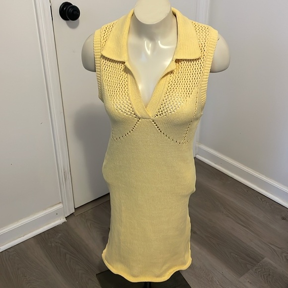 Zara Perforated Mini Yellow Sweater Sleeveless Dress Medium - Picture 5 of 9
